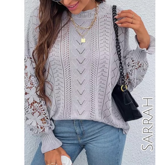 Last 1 M! New Bohemian Chic Knit Slouchy Sweater with Crochet Sleeves - Picture 6 of 10